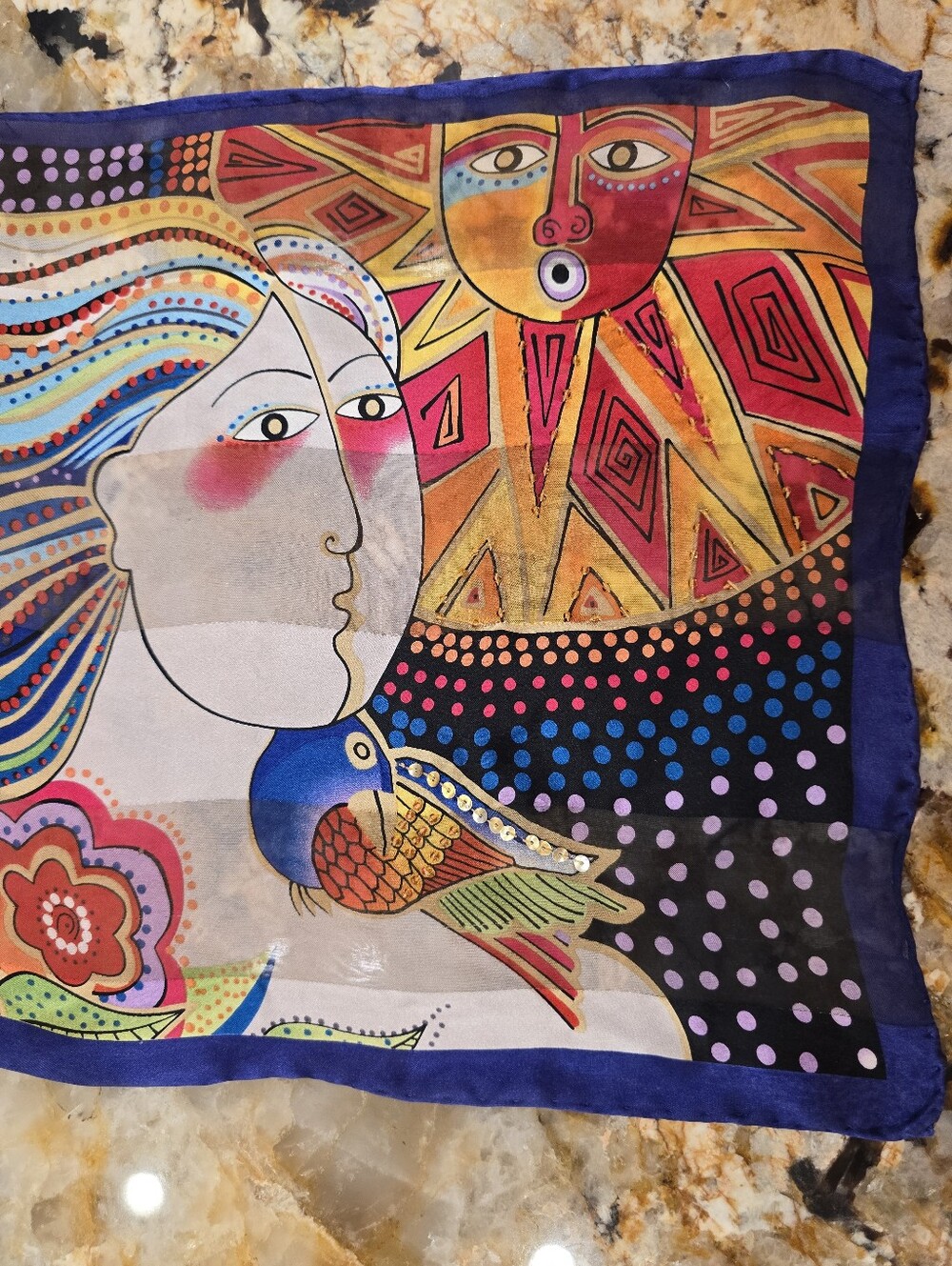 Laurel Burch Vintage silk scarf the "Mikayla" sea goddess Sequins Beaded - Picture 4 of 6